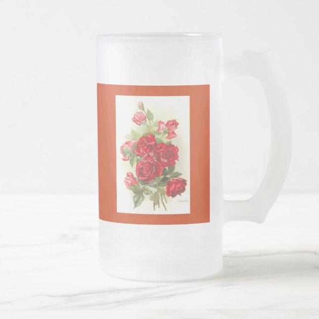 red rose frosted glass beer mug (Right)