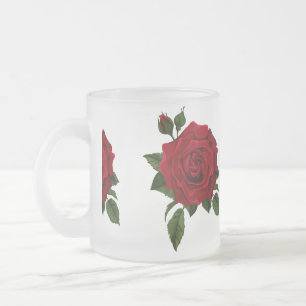 Red Rose Frosted Glass Coffee Mug