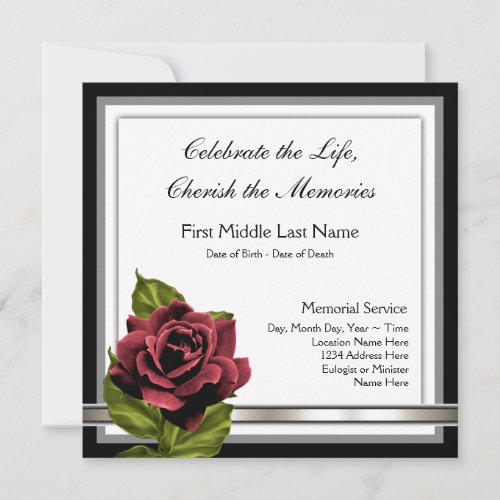 Red Rose Funeral Announcement