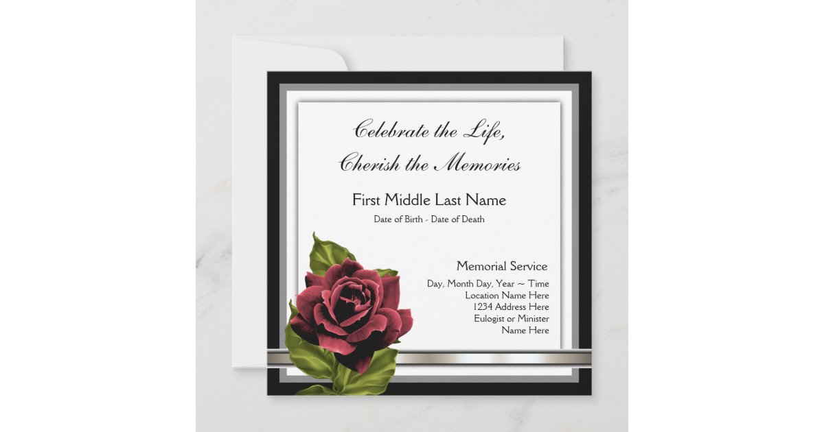 Red Rose Funeral Announcement Zazzle