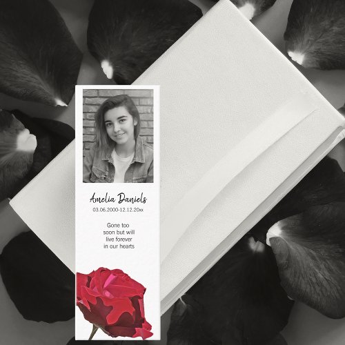 Red Rose Funeral Bookmark Card