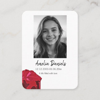 Red Rose Funeral Prayer Card