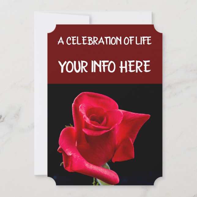 RED ROSE FUNERAL PRAYER CARDS, RED ROSE INVITATION (Front)