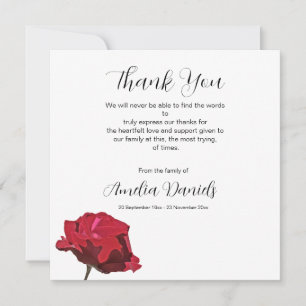 Red Rose Funeral Thank You Card