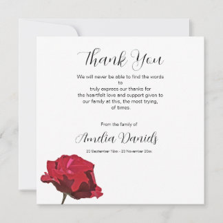 Red Rose Funeral Thank You Card