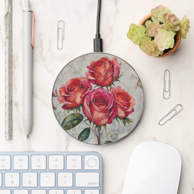Red Rose Garden Art Charger (Desk)