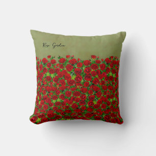 Red Rose Garden Field Vibrant Floral Throw Pillow
