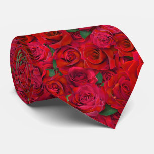 Red Rose Garden Floral Seamless Romantic Pattern Neck Tie