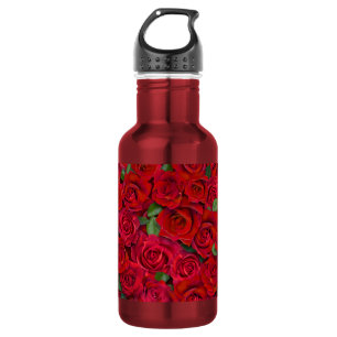Red Rose Garden Floral Seamless Romantic Pattern Stainless Steel Water Bottle