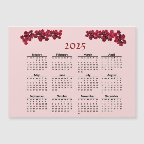 Red Rose Garden Flower 2025 Calendar Magnetic Card