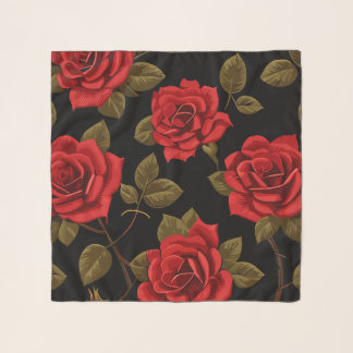 Red Rose Garden Flower Chiffon Floral Scarf
