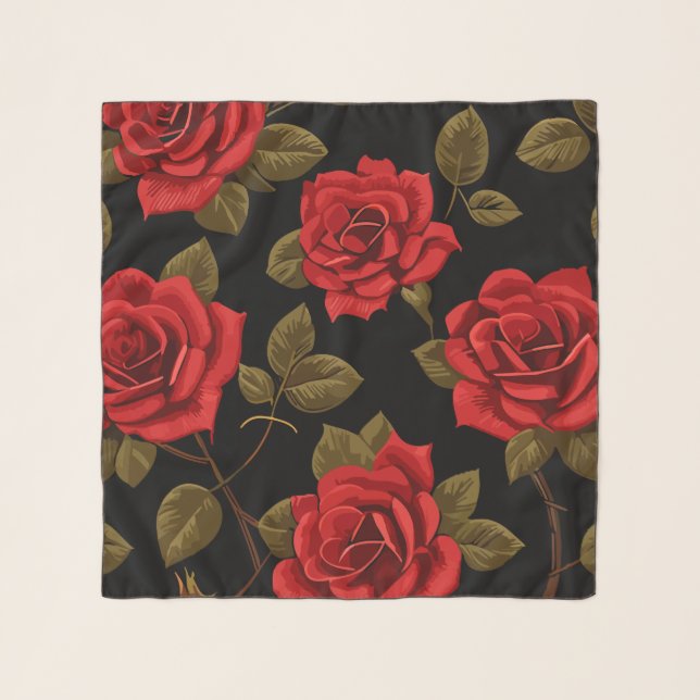 Red Rose Garden Flower Chiffon Floral Scarf (Front)