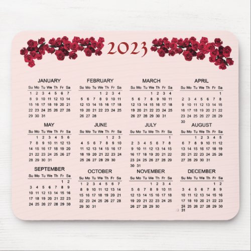 Red Rose Garden Flowers 2023 Floral Calendar Mouse Pad