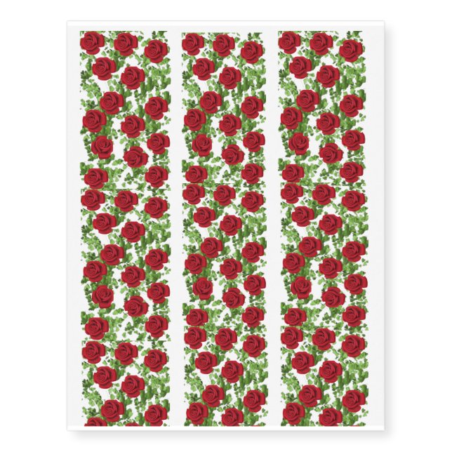 Red Rose Garland Arm/Leg Temporary Tattoos (Front)