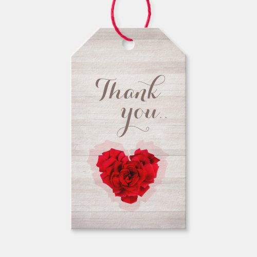 Red rose gift tag hhn01 - Heart shaped red rose on wood background gift tag. Matching products available. Search "hhn01" to see all products with this elegant / romantic red rose design