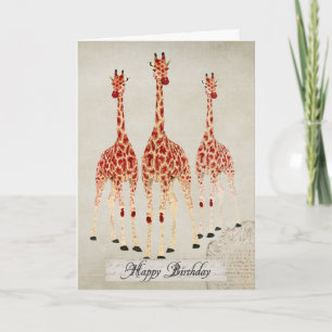 Red Rose Giraffes Birthday Card
