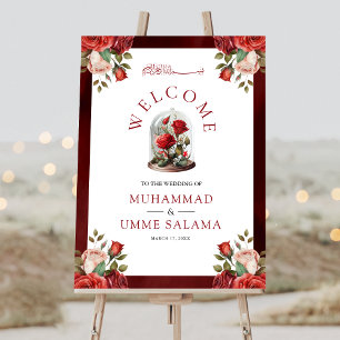 Red Rose Glass Dome Muslim Wedding Welcome Sign