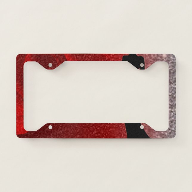 Red Rose Glitter & Female Silhouette License Plate Frame (Front)