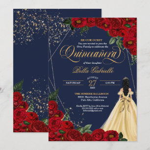 Red Rose Gold Beauty & the Beast Quinceañera Invitation