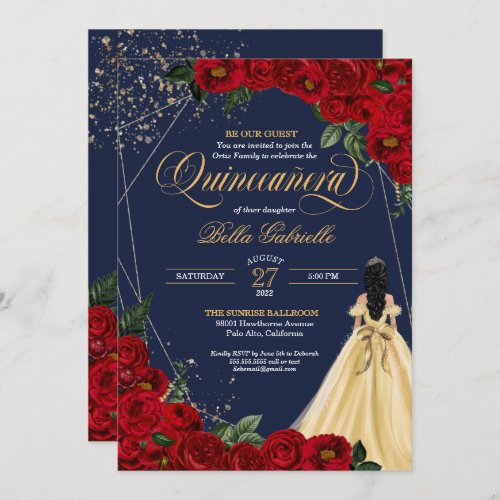 Red Rose Gold Beauty  the Beast Quinceaera Invitation