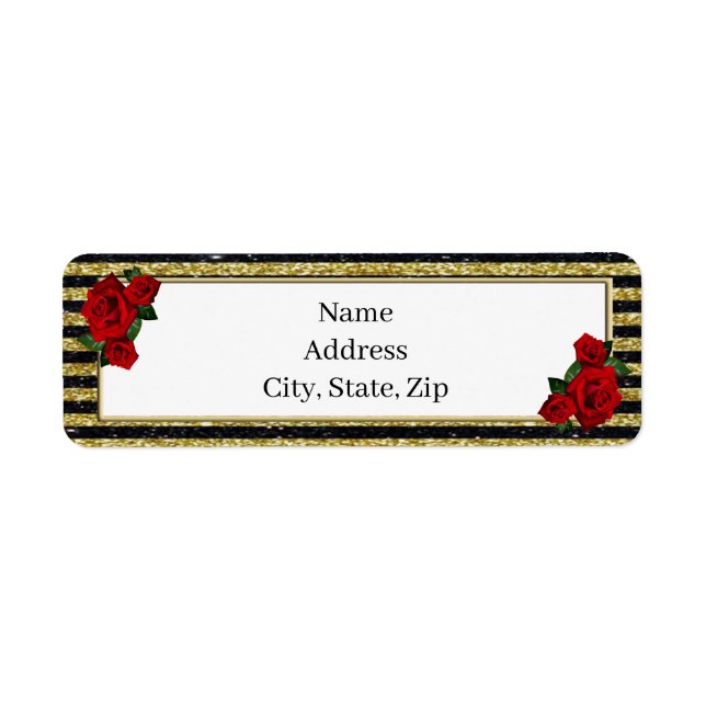 Red Rose Gold Black Stripes Address Labels (Front)
