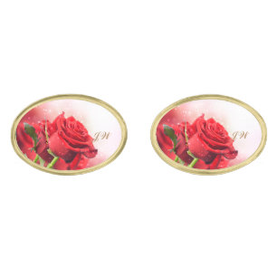 Red Rose Gold Cuff Links-w/Monogram Cufflinks