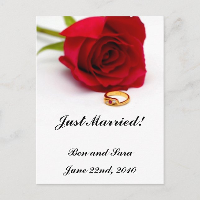 Red Rose & Gold Diamond Ring Announcement Postcard (Front)
