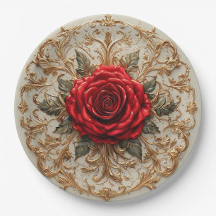 🌸 Red Rose Gold Floral Elegant Home Style 🌸 Paper Plates