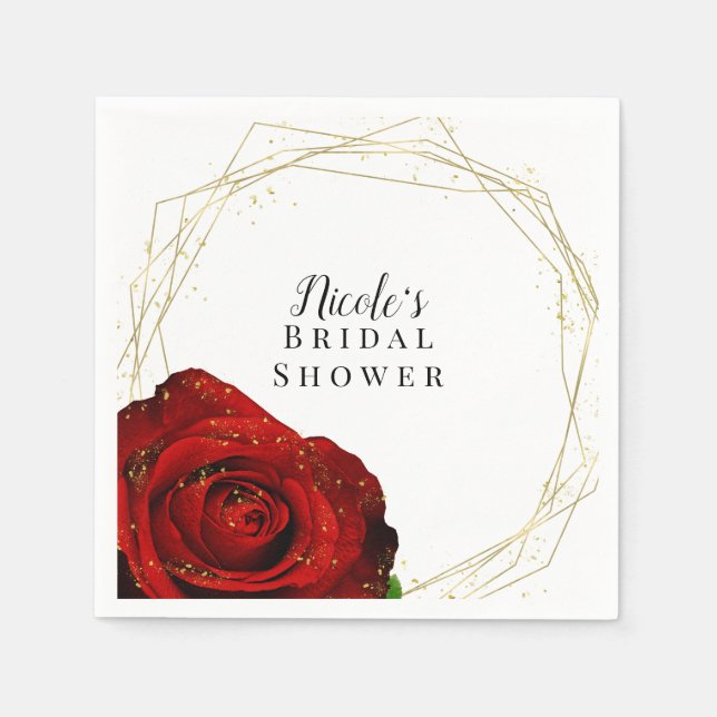 Red Rose Gold Geometric Glam Bridal Shower Napkins (Front)