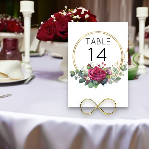 Red Rose Gold Geometric Rings Wedding Table Number