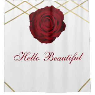 Red Rose & Gold Lines Floral Elegant Chic Custom Shower Curtain