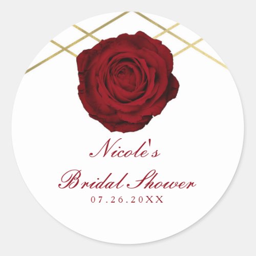 Red Rose  Gold Lines Floral Elegant Custom Favor Classic Round Sticker