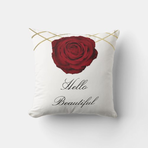 Red Rose  Gold Lines Floral Elegant Modern Glam Throw Pillow