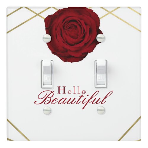 Red Rose  Gold Lines Geometric Glam Modern Light Switch Cover