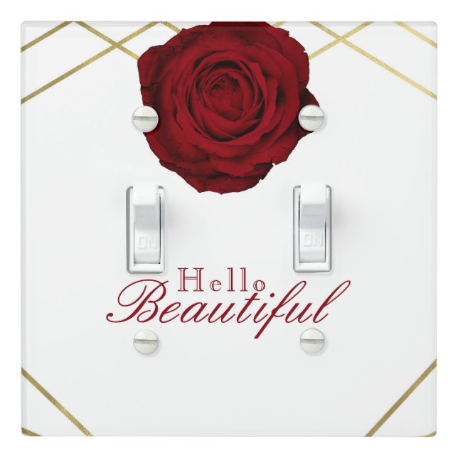 Red Rose & Gold Lines Geometric Glam Modern Light Switch Cover (In Situ)