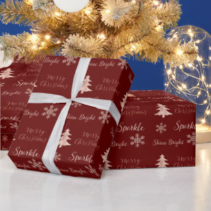 Red Rose Gold Peach Glitter Sparkle Snowflakes Wrapping Paper
