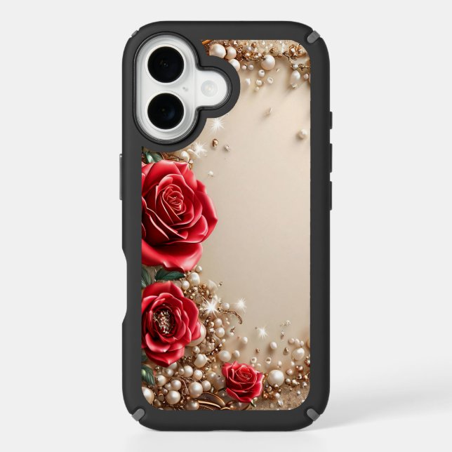 Red Rose Gold Pearl Elegant Frame Protection Speck iPhone Case (Front)
