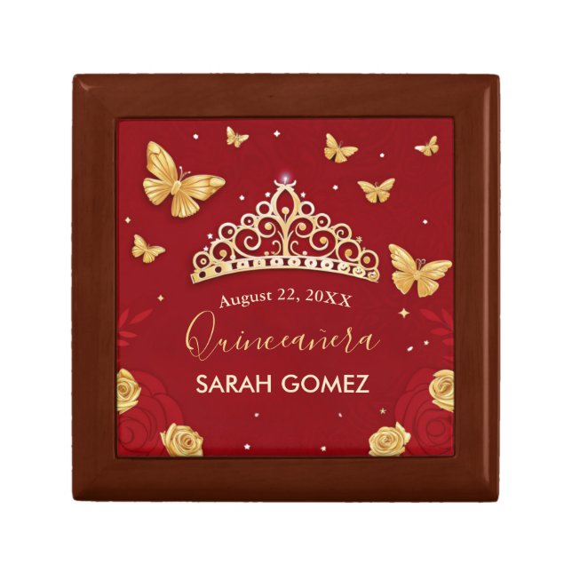  Red Rose Gold Quinceanera  Gift Box (Front)