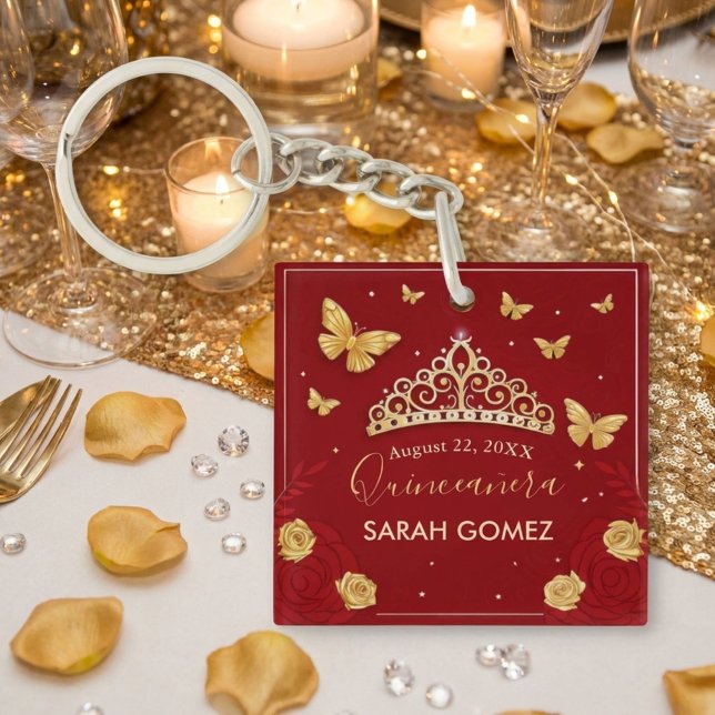  Red Rose Gold Quinceanera  Keychain (Creator Uploaded)