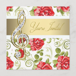 Red Rose Gold Treble Clef Recital Invitation