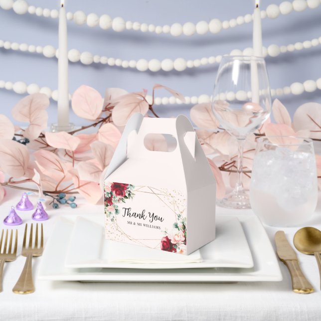 Red Rose & Gold Watercolor Floral  Favor Boxes (Wedding)