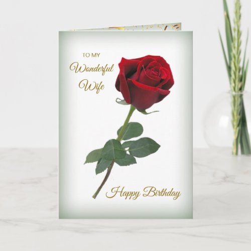 Red rose golden confetti Wife Birthday Card