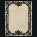 Red Rose Goth Letterhead<br><div class="desc">Beautiful and dark is this letterhead stationery!  A lacy,  black frame with a single dark,  red rose at the top and bottom,  on an aged parchment background that is a bit grunge,  smudged and streaked.  Perfect for those who embrace the dark side.</div>