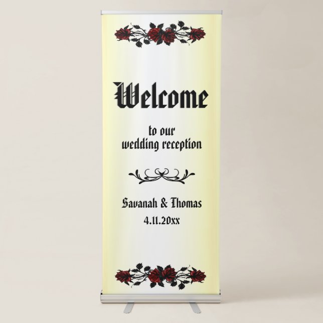 Red Rose Goth Yellow Iron Gate Reception Welcome Retractable Banner (Front)