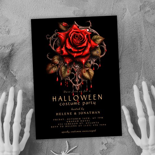 Red Rose Gothic Adult Halloween Party Invitation