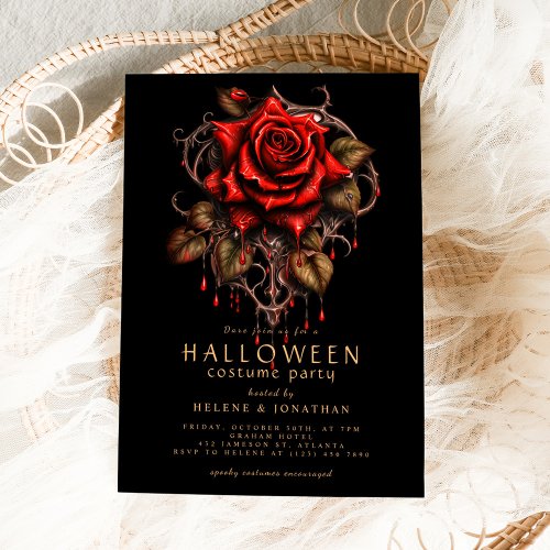 Red Rose Gothic Adult Halloween Party Invitation