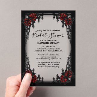 Red Rose Gothic Bridal Shower Iron Gate Acrylic Invitations