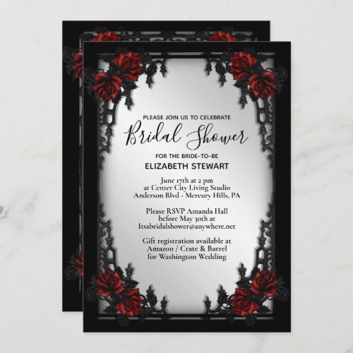 Red Rose Gothic Bridal Shower Iron Gate Invitation