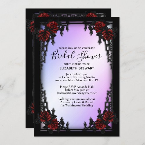 Red Rose Gothic Bridal Shower w Registration Info Invitation