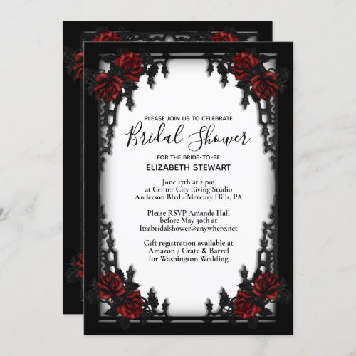 Red Rose Gothic Bridal Shower w Registration Info Invitation